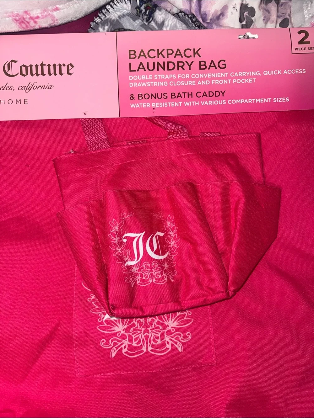 Juicy Couture Hot Pink Drawstring Backpack Laundry Bag